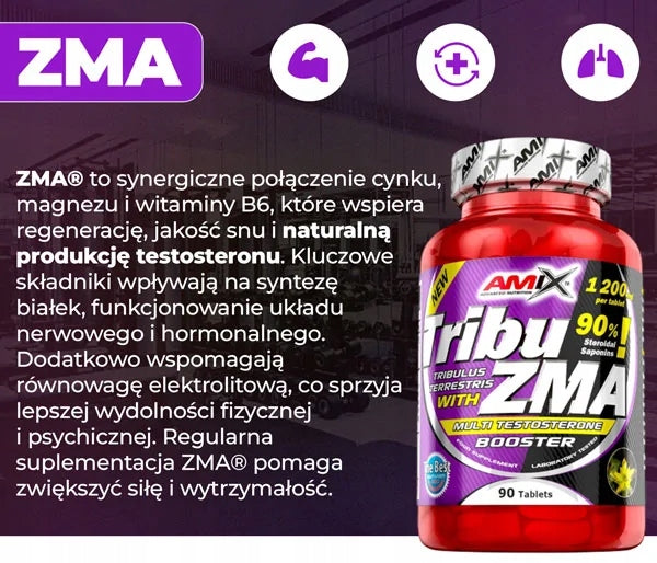 ZMA Tribulus 1000 mg 90 tablets magnesium zinc B6 libido testosterone sleep Expiration date at least 1 year from the date of purchase