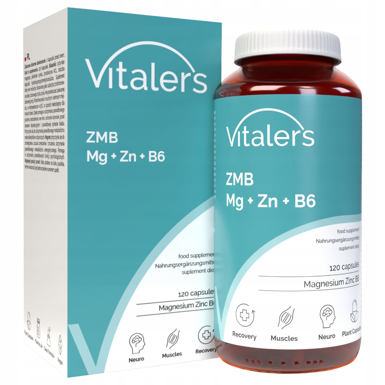 ZMB Magnesium Zinc Vitamin B6 Regeneration Fatigue Vege Vitaler's 120 kaps Packaging status original