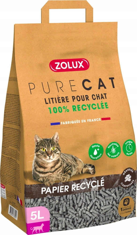 ZOLUX CAT LITTER PAPER GRANULES RECYCLING PURECAT 5L Brand Zolux