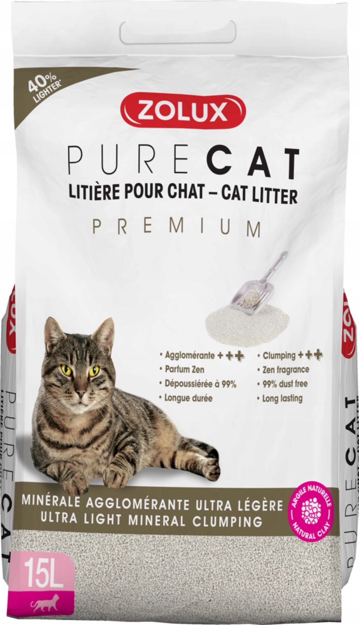 ZOLUX PURECAT PREMIUM MINERAL CLUMPING LITTER 15L Brand Zolux