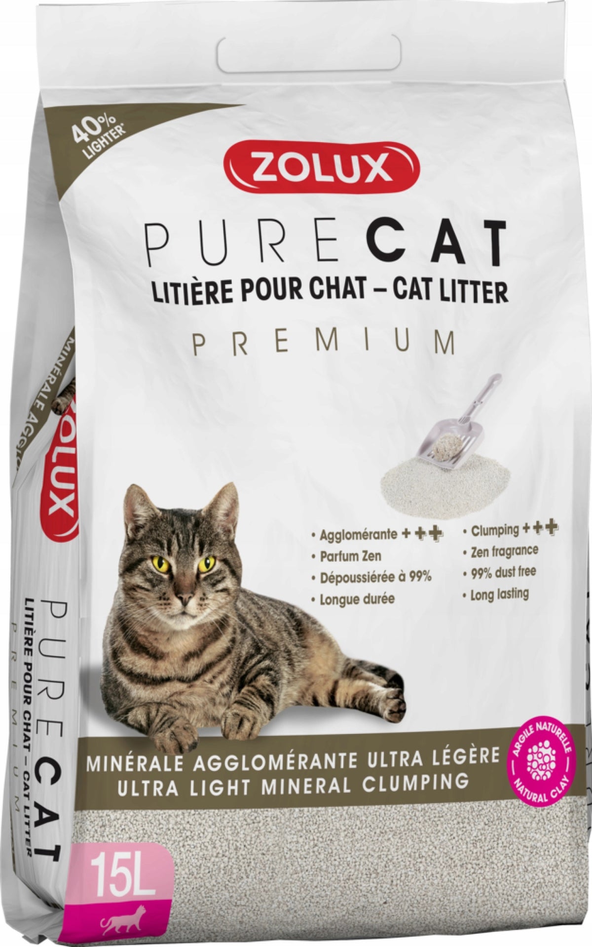 ZOLUX PURECAT PREMIUM MINERAL CLUMPING LITTER 15L