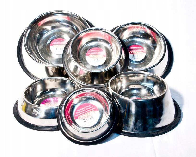 ZOLUX Stainless steel rubber spaniel bowl INOX 24cm 0,95l Trade name Miska srebrna ze stali nierdzewnej antypoślizgowa Zolux Steel 0,9 l