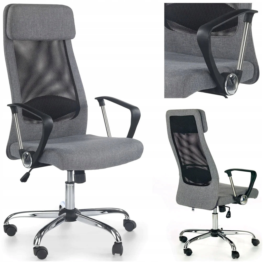 ZOOM Desk Swivel Chair Grey Upholstered Office Mesh Halmar