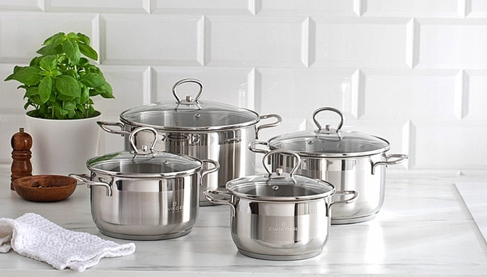 ZWIEGER ROCCA SET OF 4 STEEL POTS WITH LID INDUCTION PREMIUM GAS Manufacturer code CN: 73239300 / EAN: 5903357378622