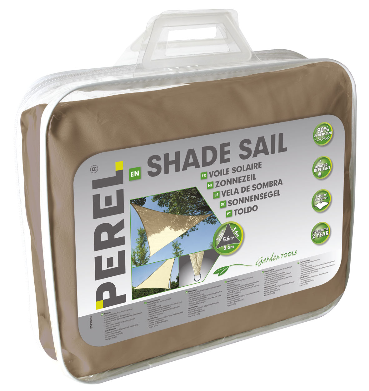 Sonnenmarkise Perel GSS3500TA, 5 m, Dreieck, Kakao 