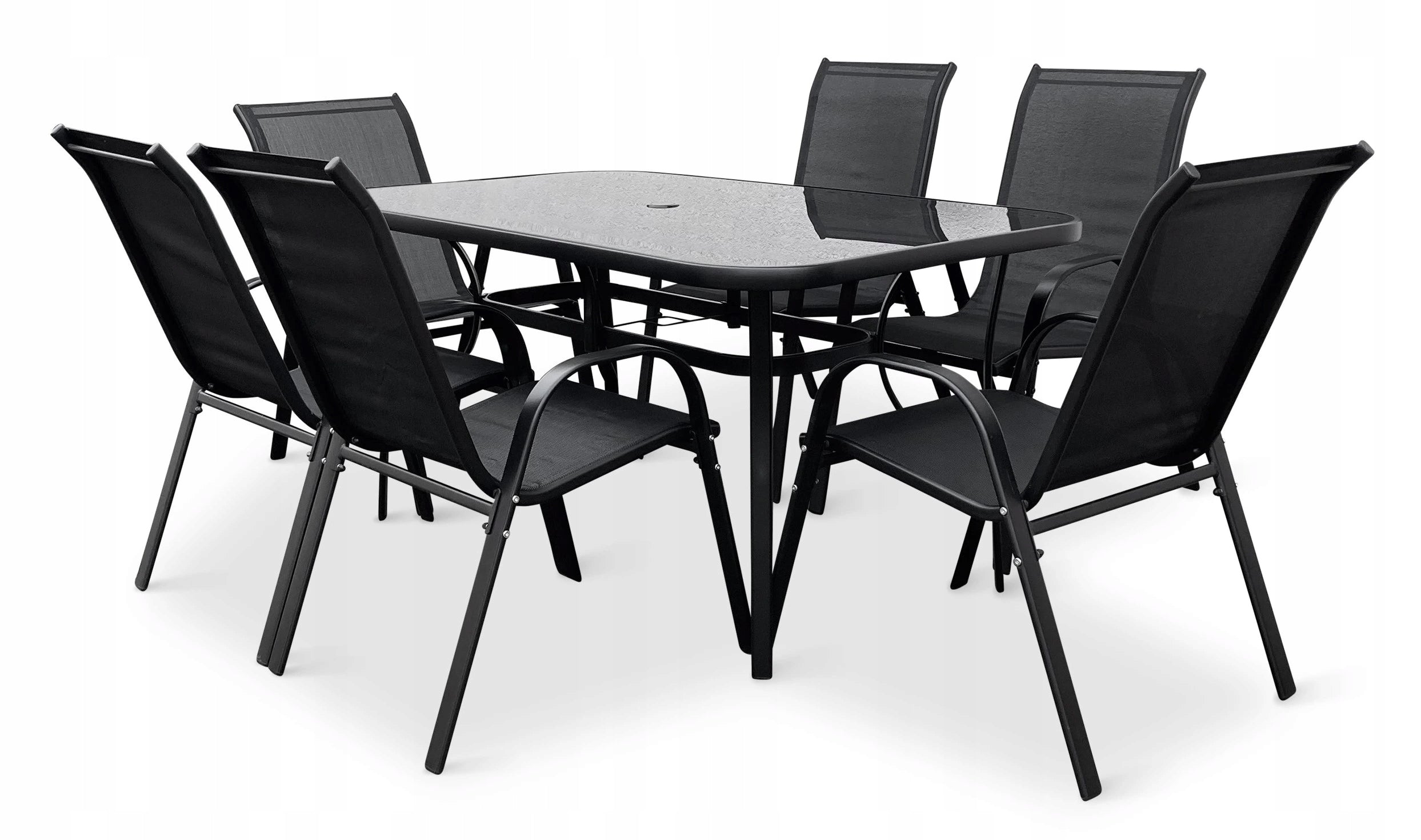 Zahradní jídelní set Klaudie černý + 6x kovová židle Ramada Packaging status original
