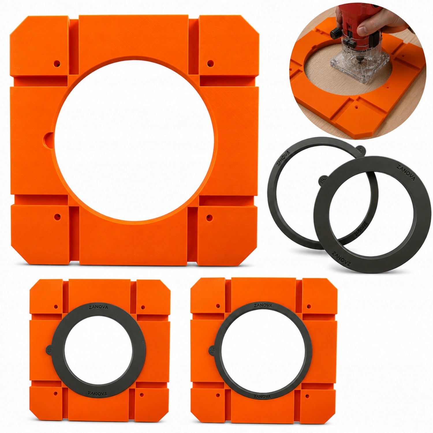 Zanova Template with interchangeable rings for milling holes, circles