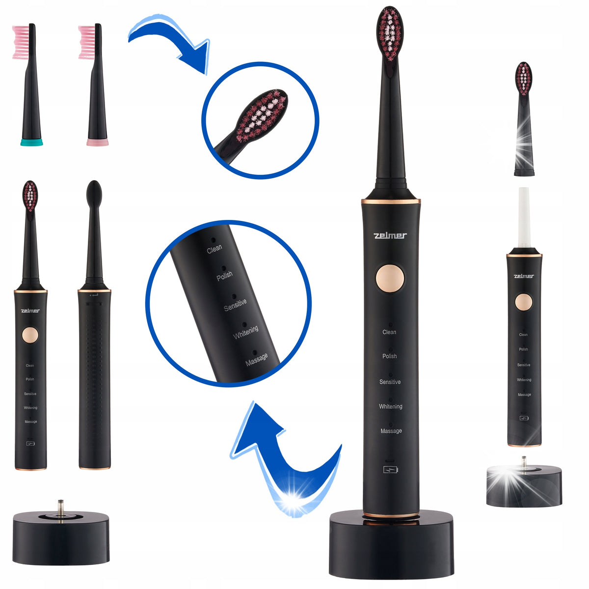 Zelmer ZTB2010K sonic toothbrush + 2 tips