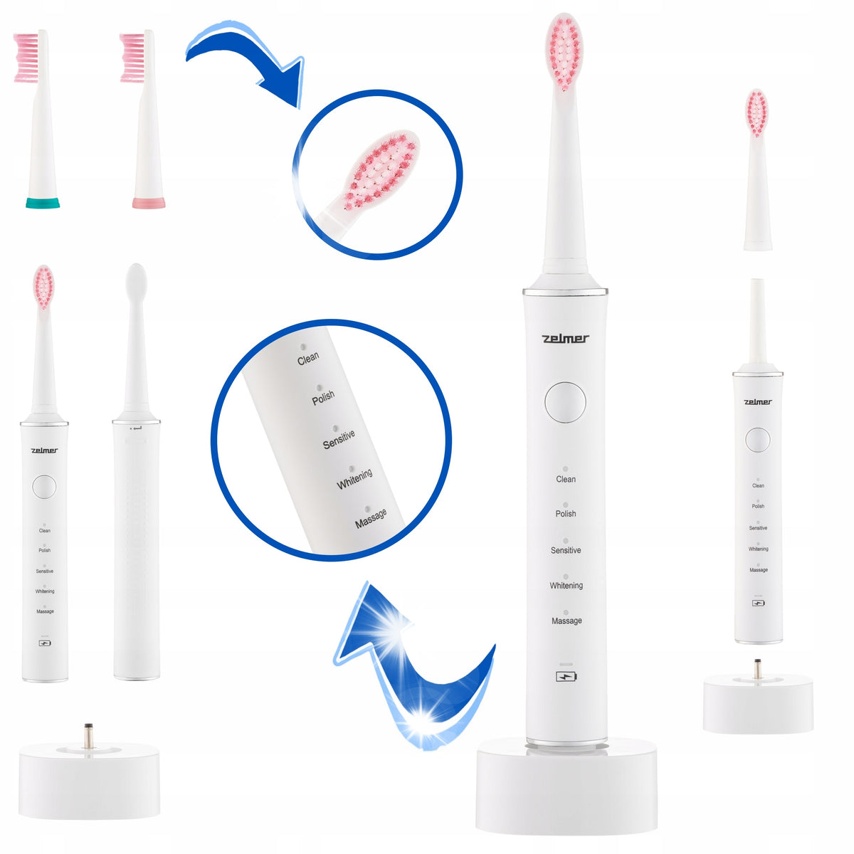 Zelmer ZTB2010W sonic toothbrush + 2 tips