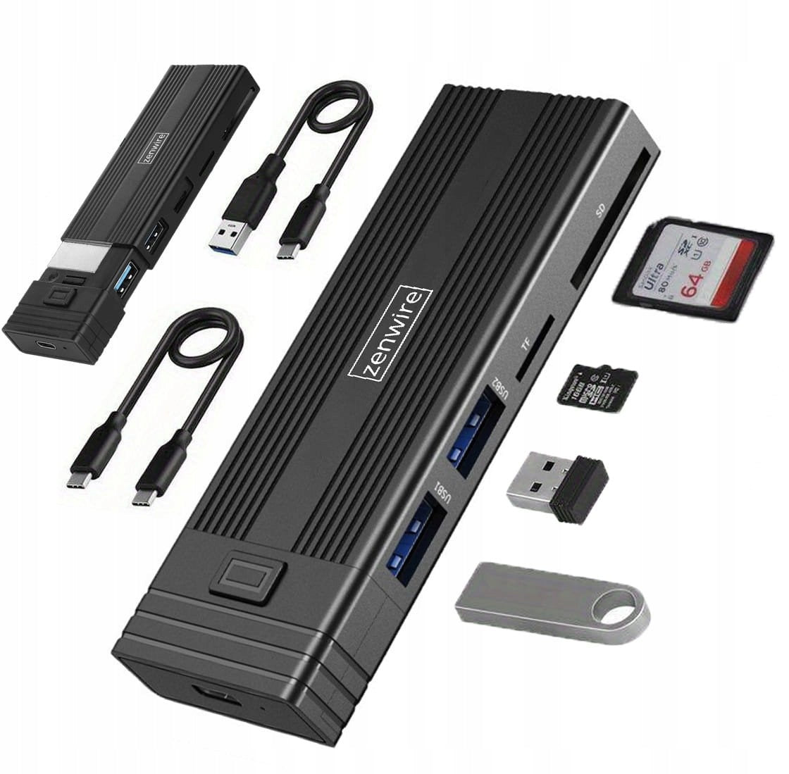 Zenwire USB-C HUB Enclosure 7in1 SSD M.2 NVME PCIE SATA SD Adapter M2