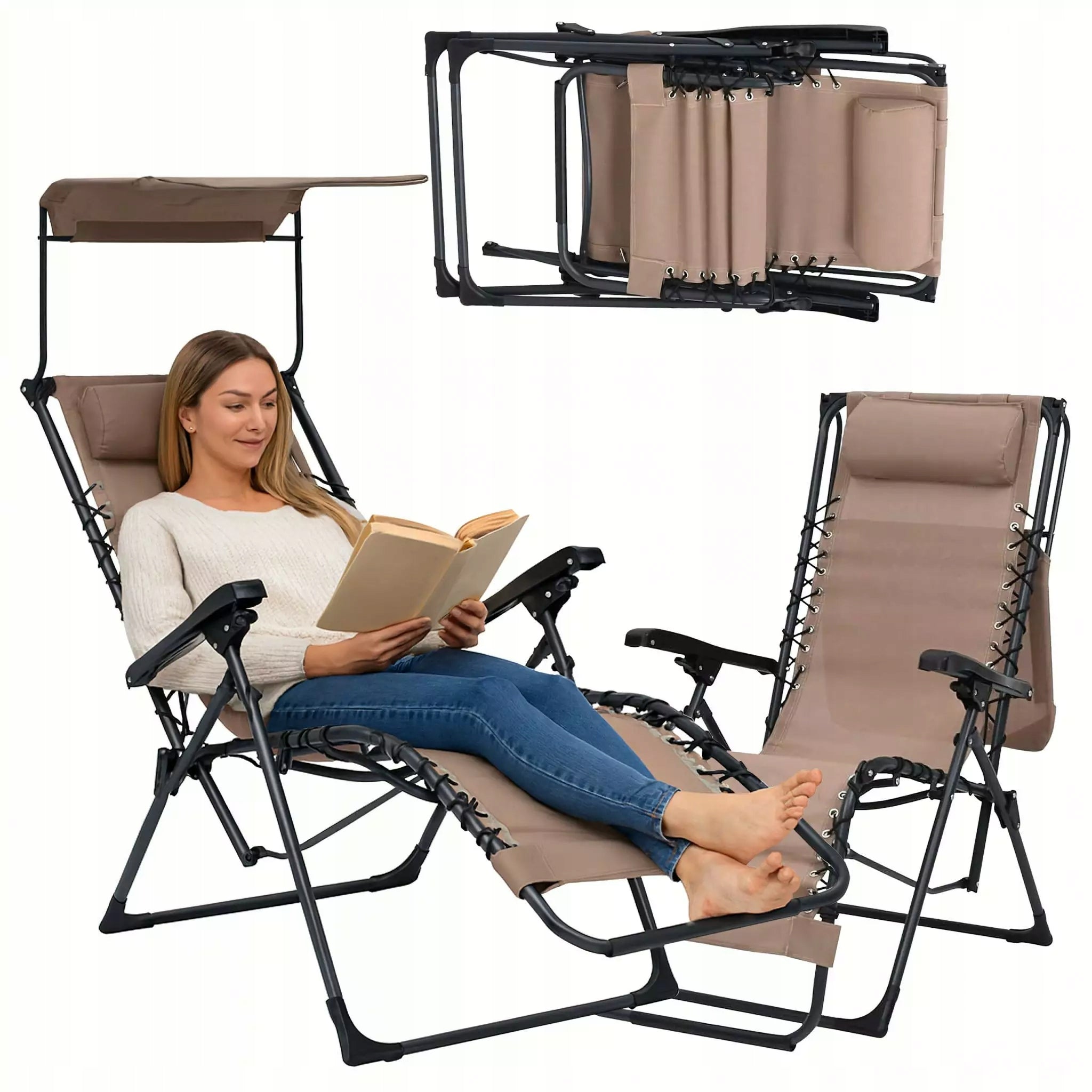 Zero Gravity Chair Folding Garden Chair Beach Lounger Couch + Canopy