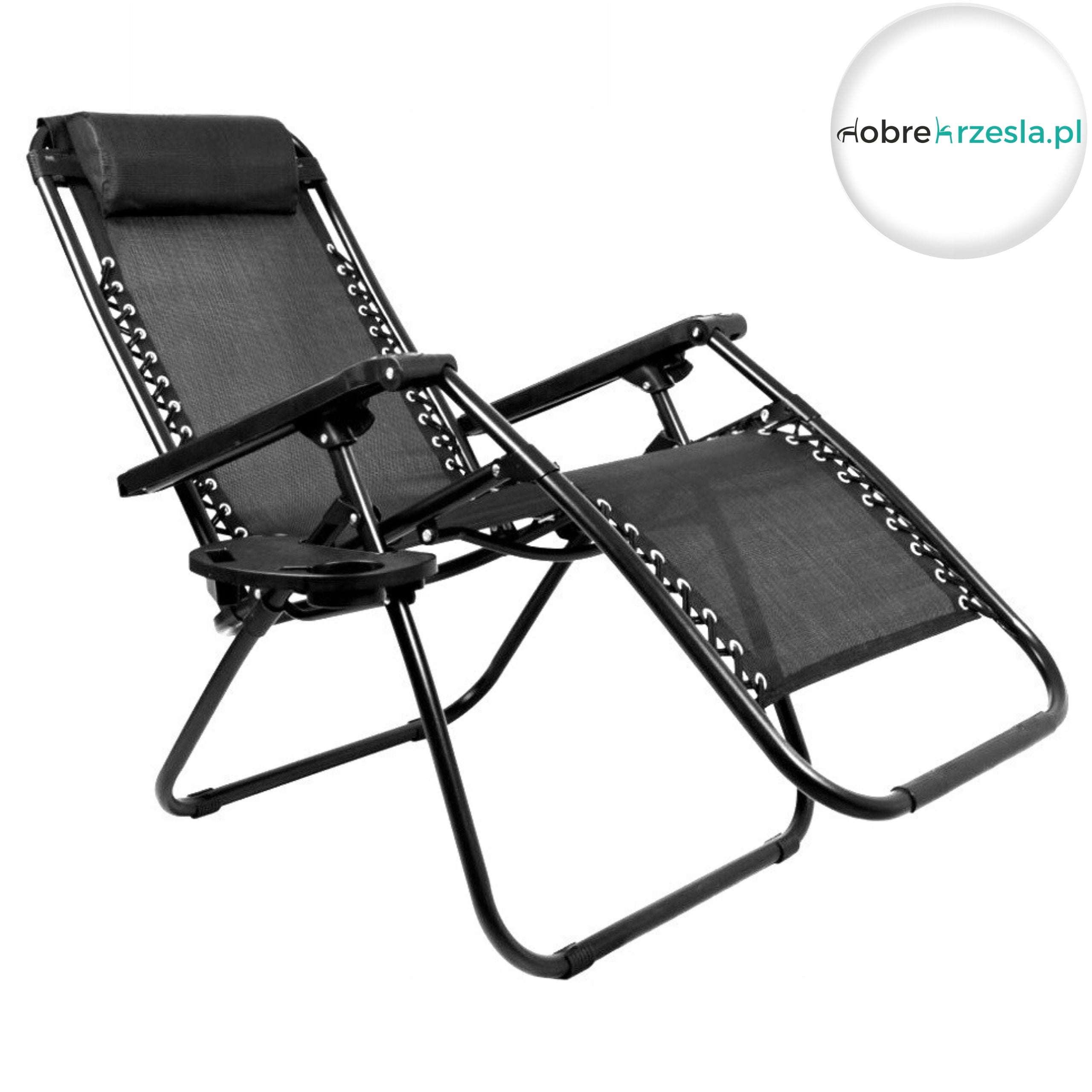 Zero Gravity Garden Sun Lounger Black Folding with Drink and Phone Holder Length (longer side) 165 cm