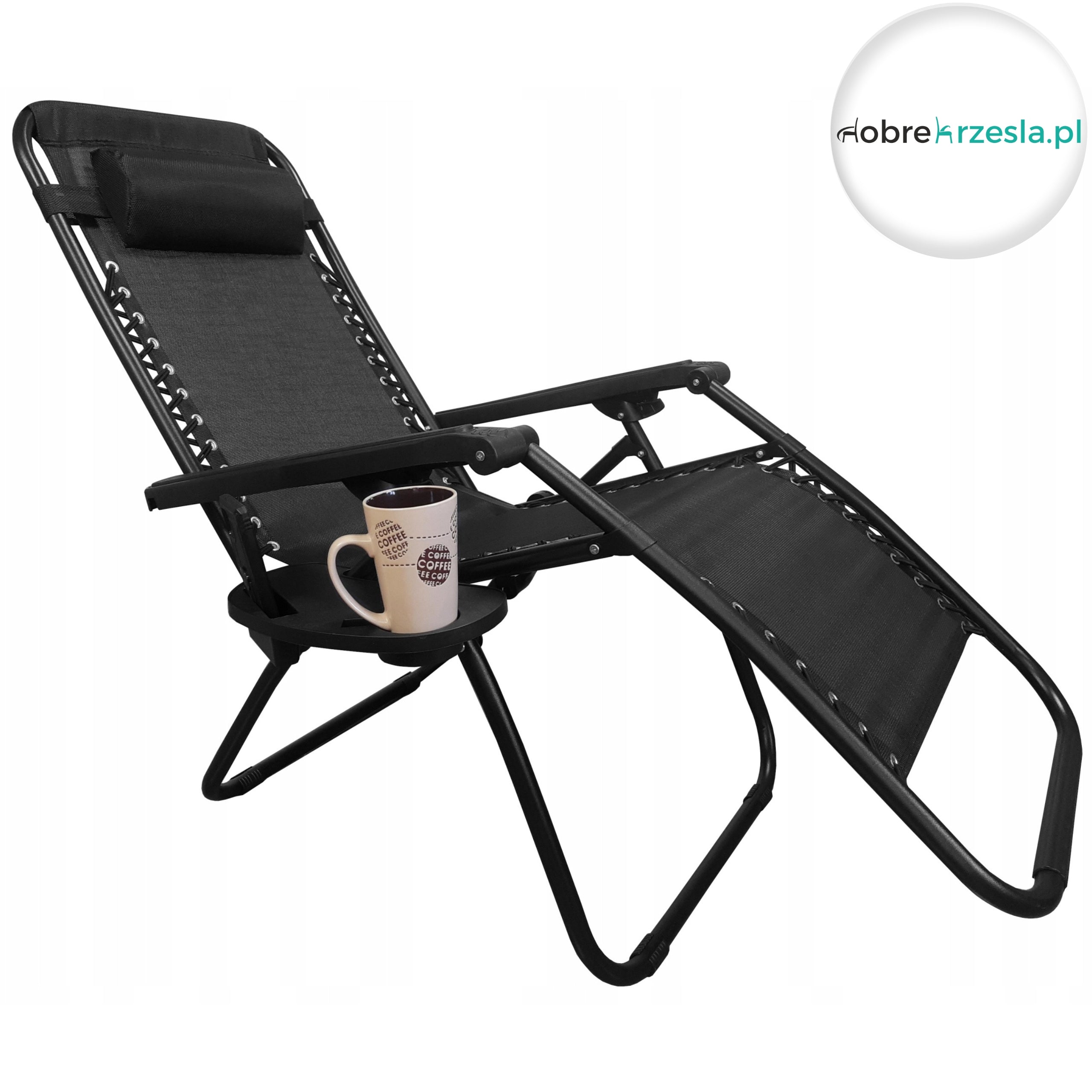 Zero Gravity Garden Sun Lounger Black Folding with Drink and Phone Holder Model LEŻAK GRAVITY