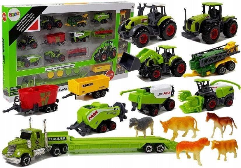 Set landwirtschaftliche Fahrzeuge mit Tierfiguren LeanToys 