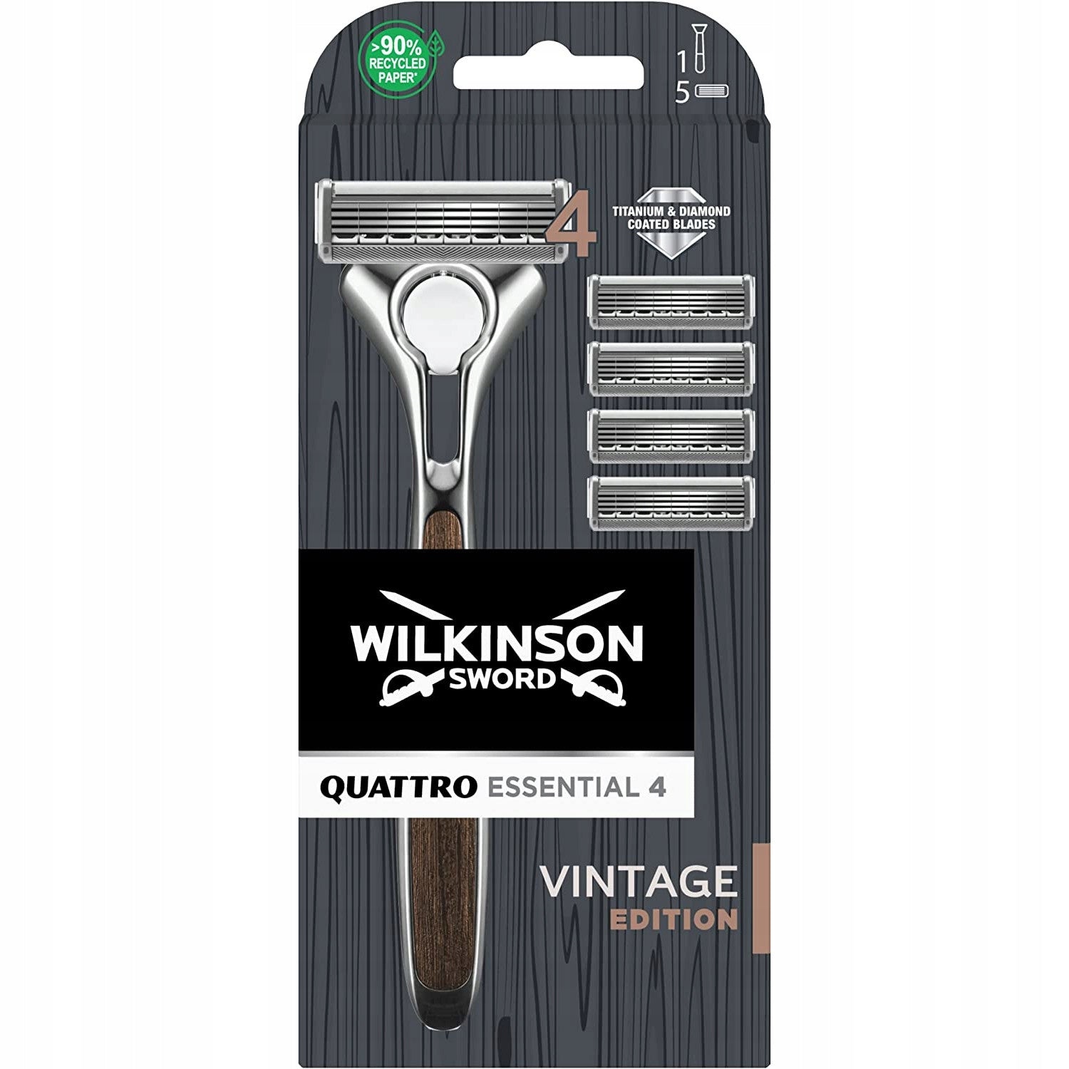 Set Wilkinson Sword Quattro Vintage für Herren: Rasierer 1 Stk. + Rasierklingen 4 Stk. 