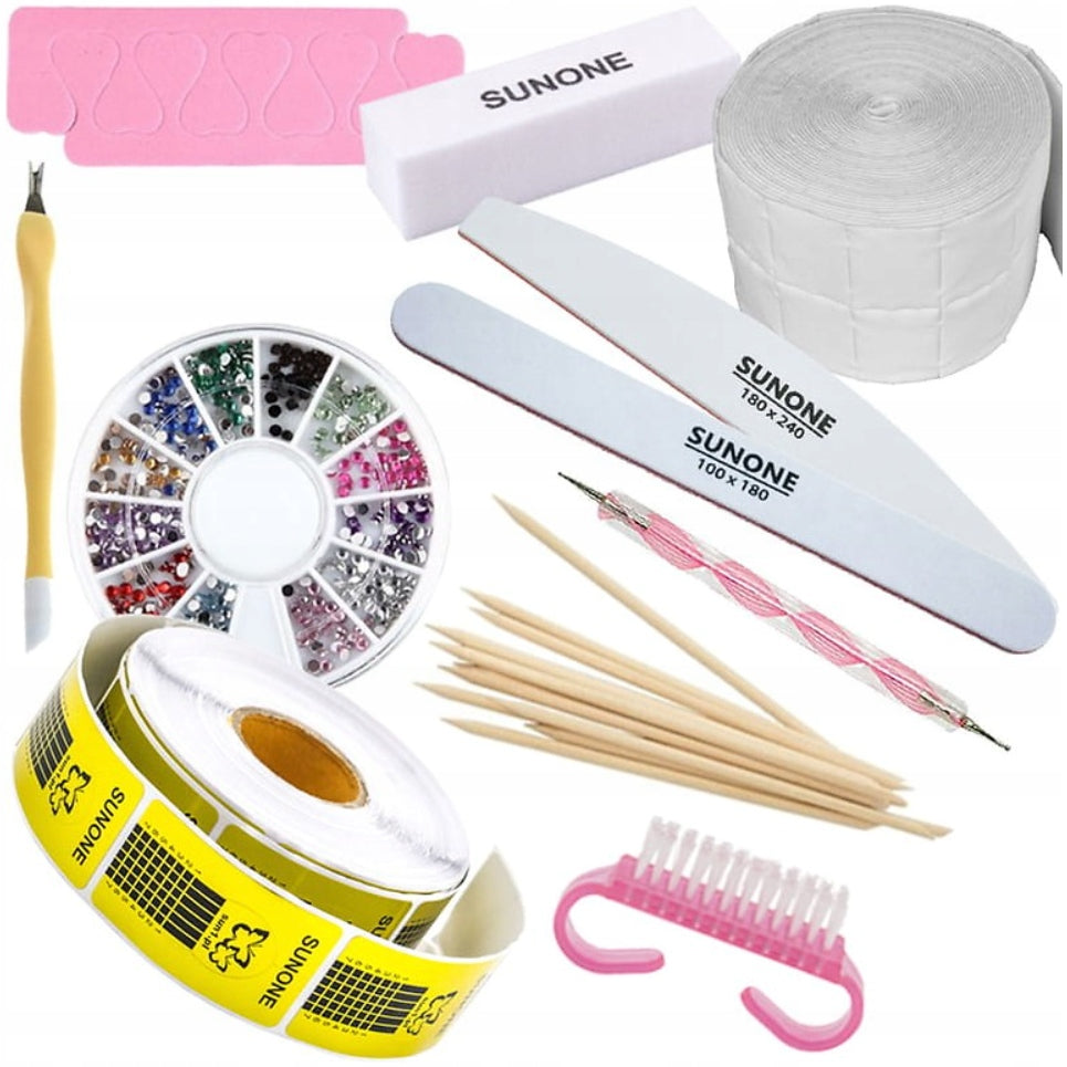 Gel-Nagellack-Set S03: Lampe Sunone SUN1 48W, weiß + Nagelschneider + 5 Spitzen + Zubehör 
