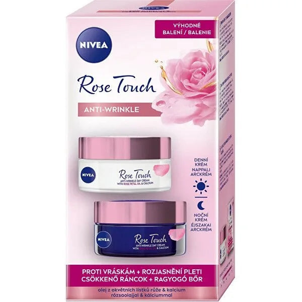 Kosmetikos rinkinys nuo raukšlių Nnivea Rose Touch Day and night anti-wrinkle cream, 2 x 50 ml