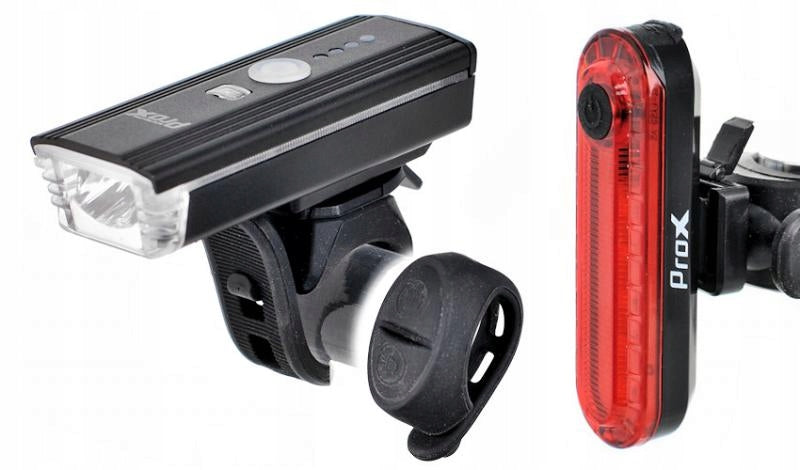 Fahrradlichtset ProX Aero AI 350Lm + 5xLED 10Lm USB, schwarz 