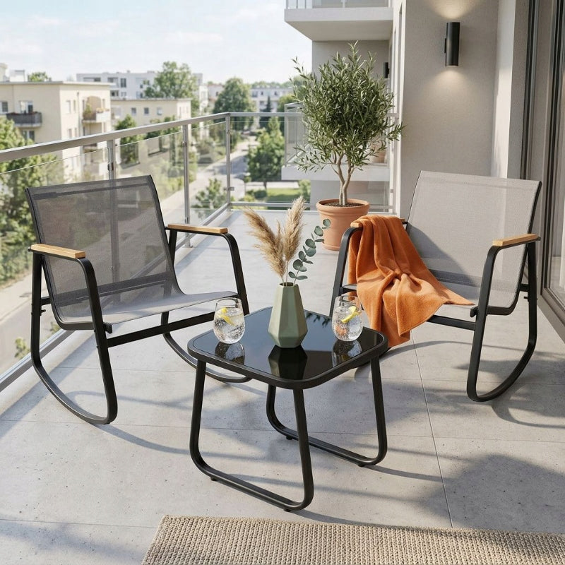 Zestaw mebli ogrodowych BEALIFE 3-częściowy bujane mesh, czarny WR218 Manufacturer code WR218-G-EU-V1-AG-CL