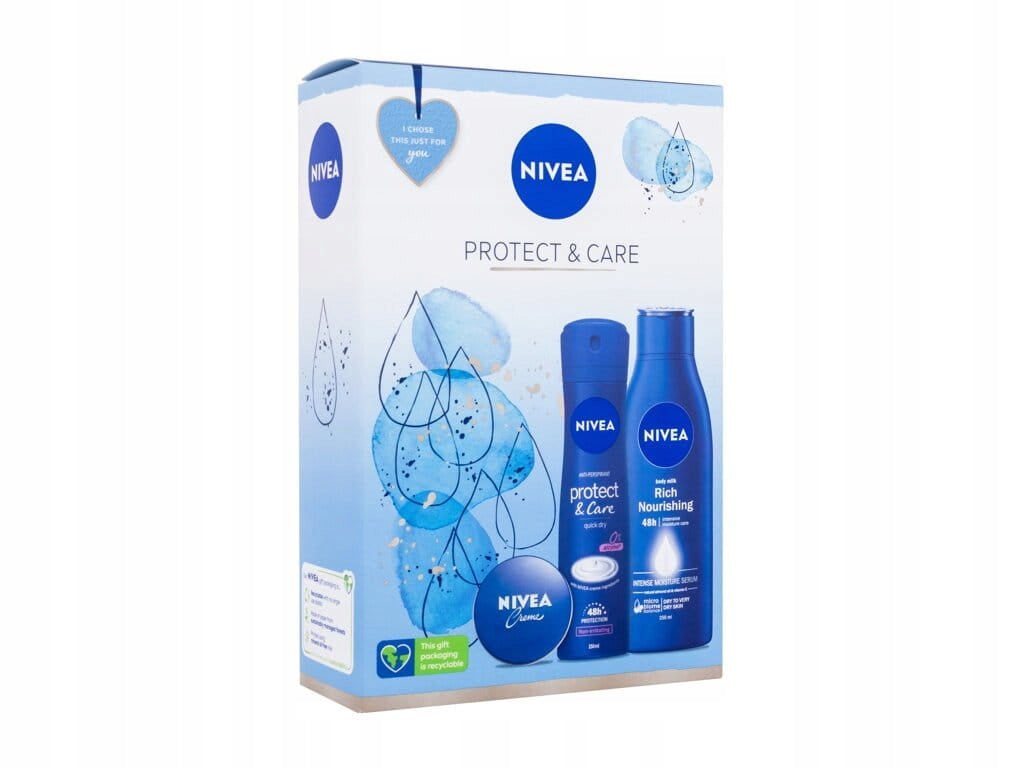Set für Damen Nivea Protect &amp; Care: Deospray, 150 ml + Creme, 30 ml + Reichhaltige, nährende Körpermilch, 250 ml 