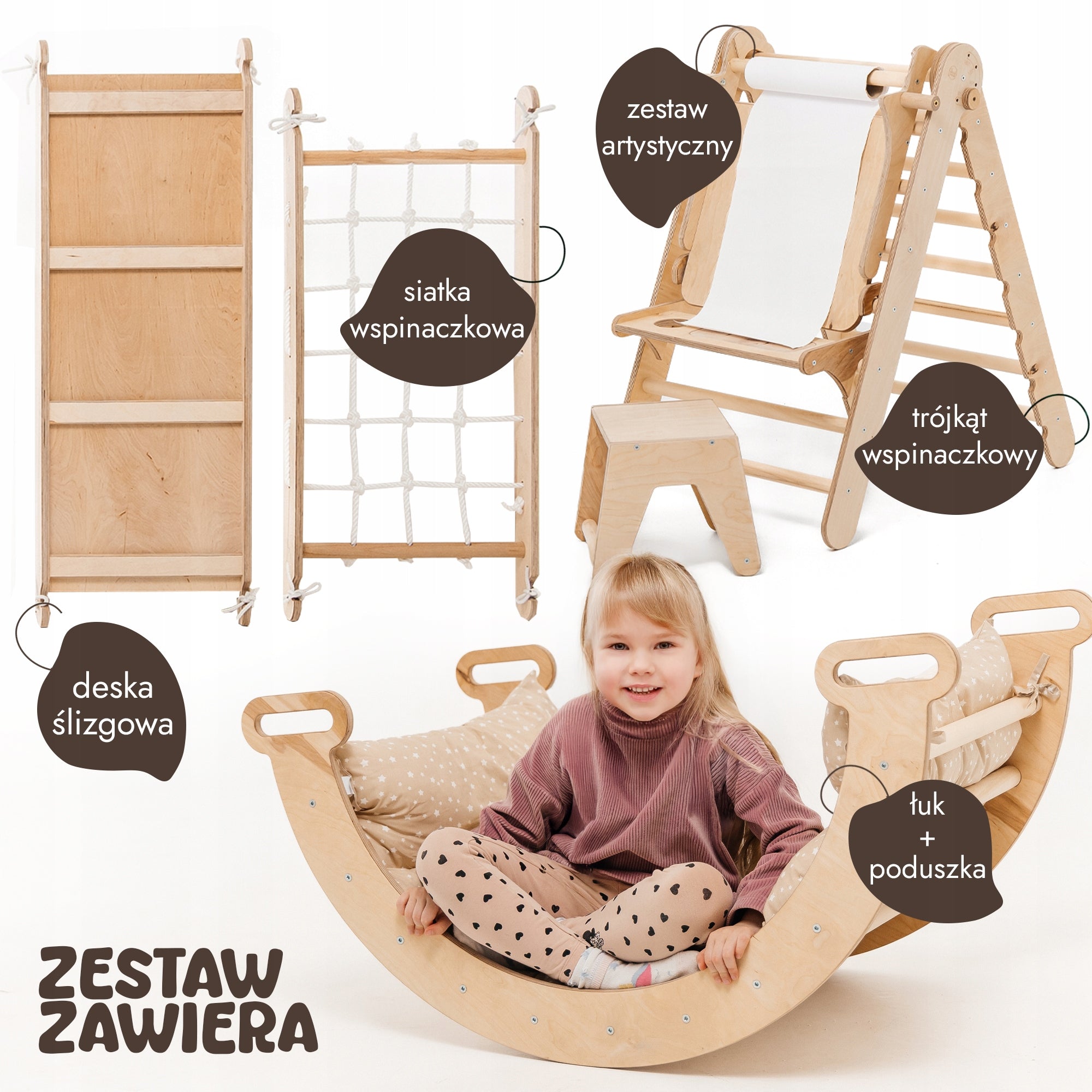 Zestaw wspinaczkowy Montessori 6-w-1 dla dzieci w wieku od 1 do 5 lat Dominant material wood