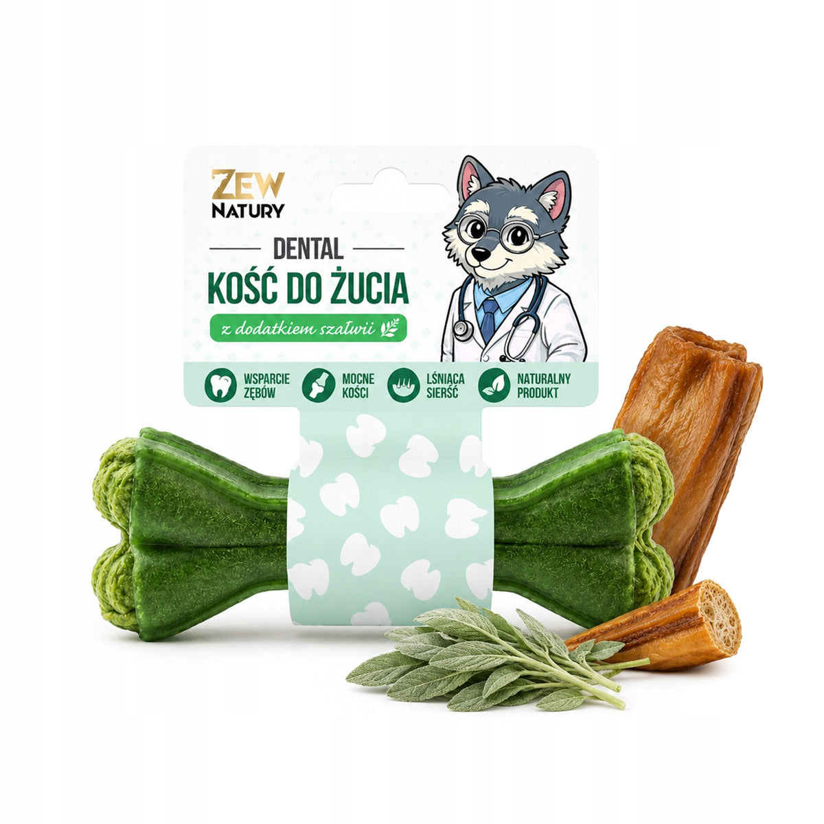 Zew Natury Chewing Bone Beef Teether for Dog Dental with Sage 12cm