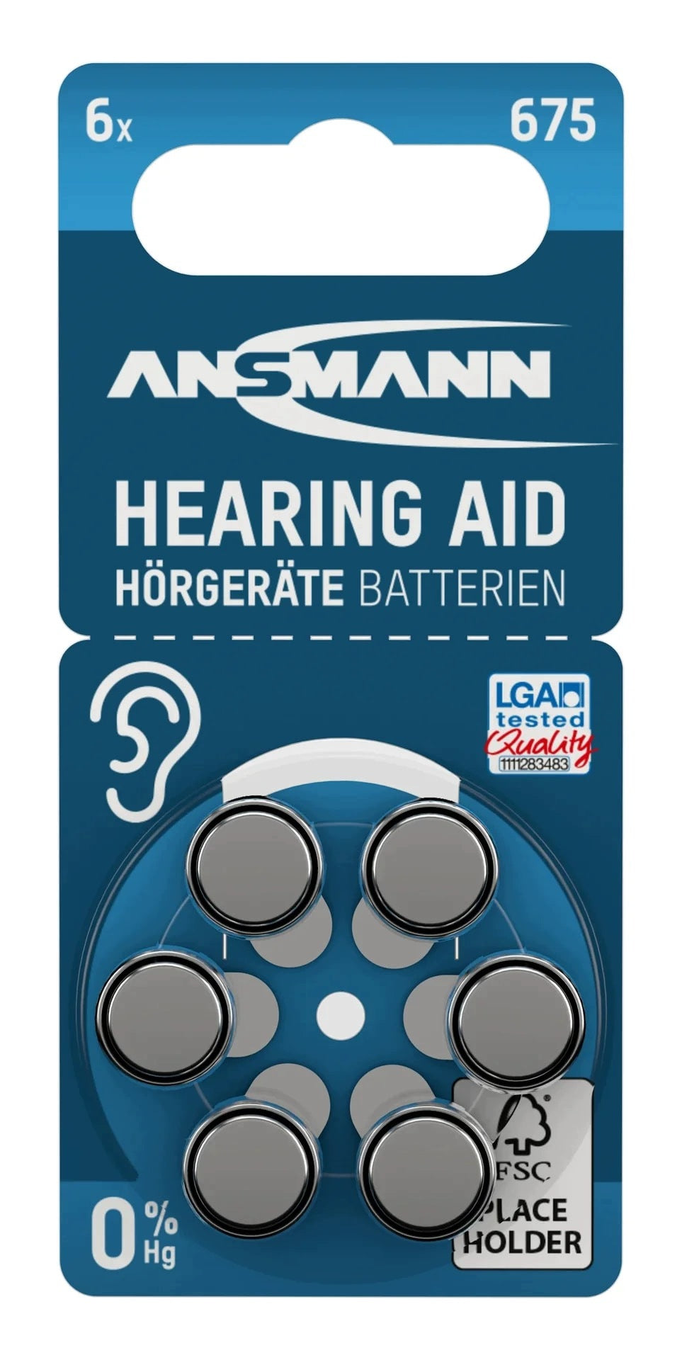 Zinc Air Batteries for Hearing Aids 675/PR44 1,45V