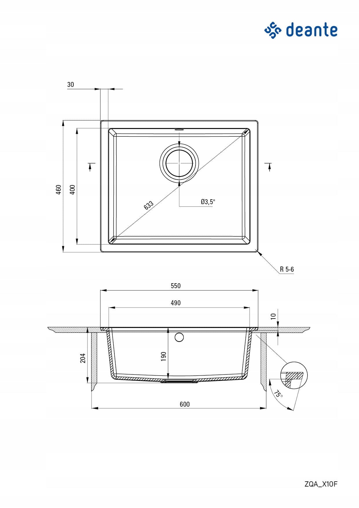 Deante Granit-Küchenspüle Deante Corda Flush ZQA S10F, Metallic-Grau 