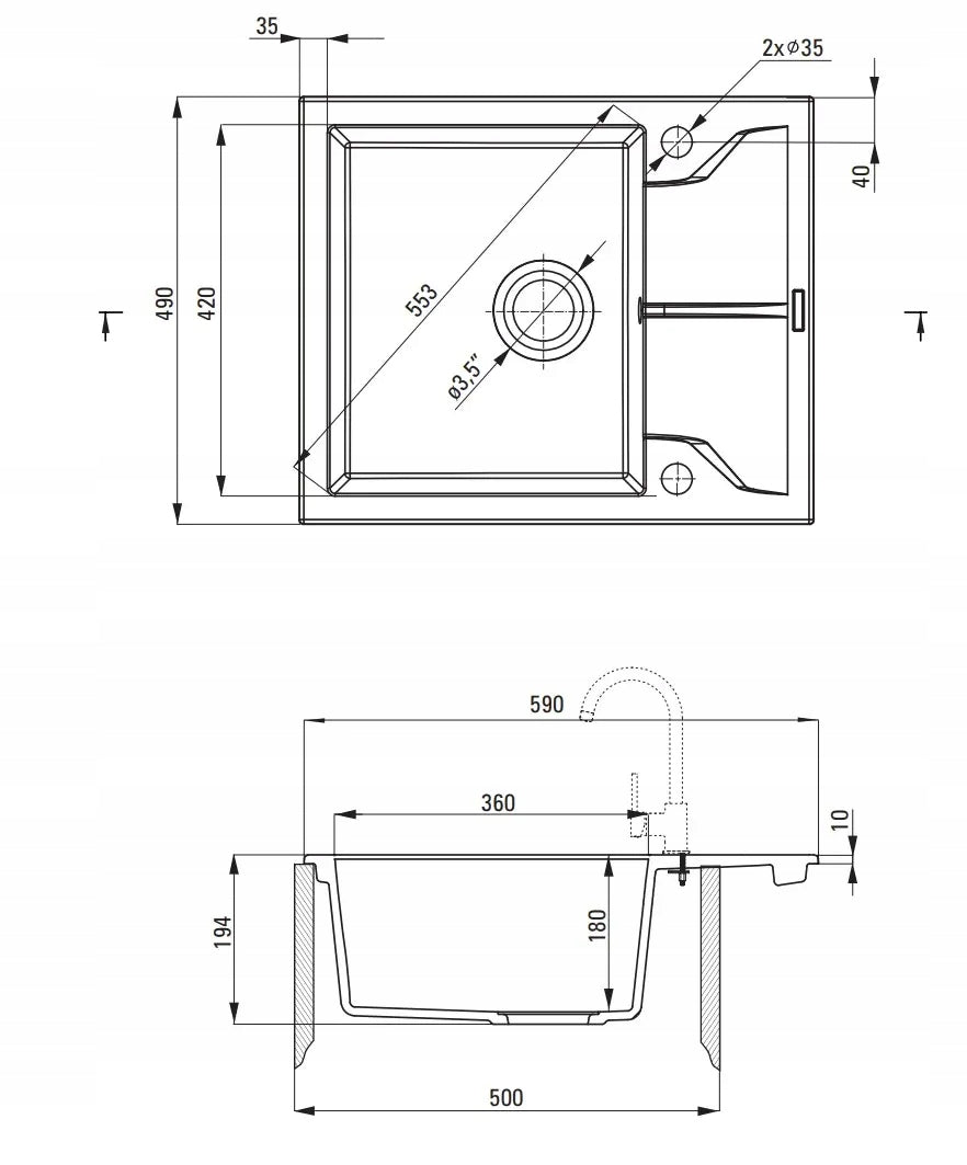 Deante Granit-Küchenspüle Deante Andante ZQN G11A, Graphit 
