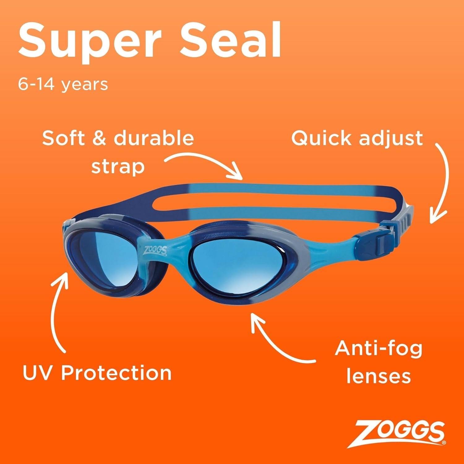 Zoggs Super Seal Junior Swimming Glasses for Children 6-14 Years Packaging status original