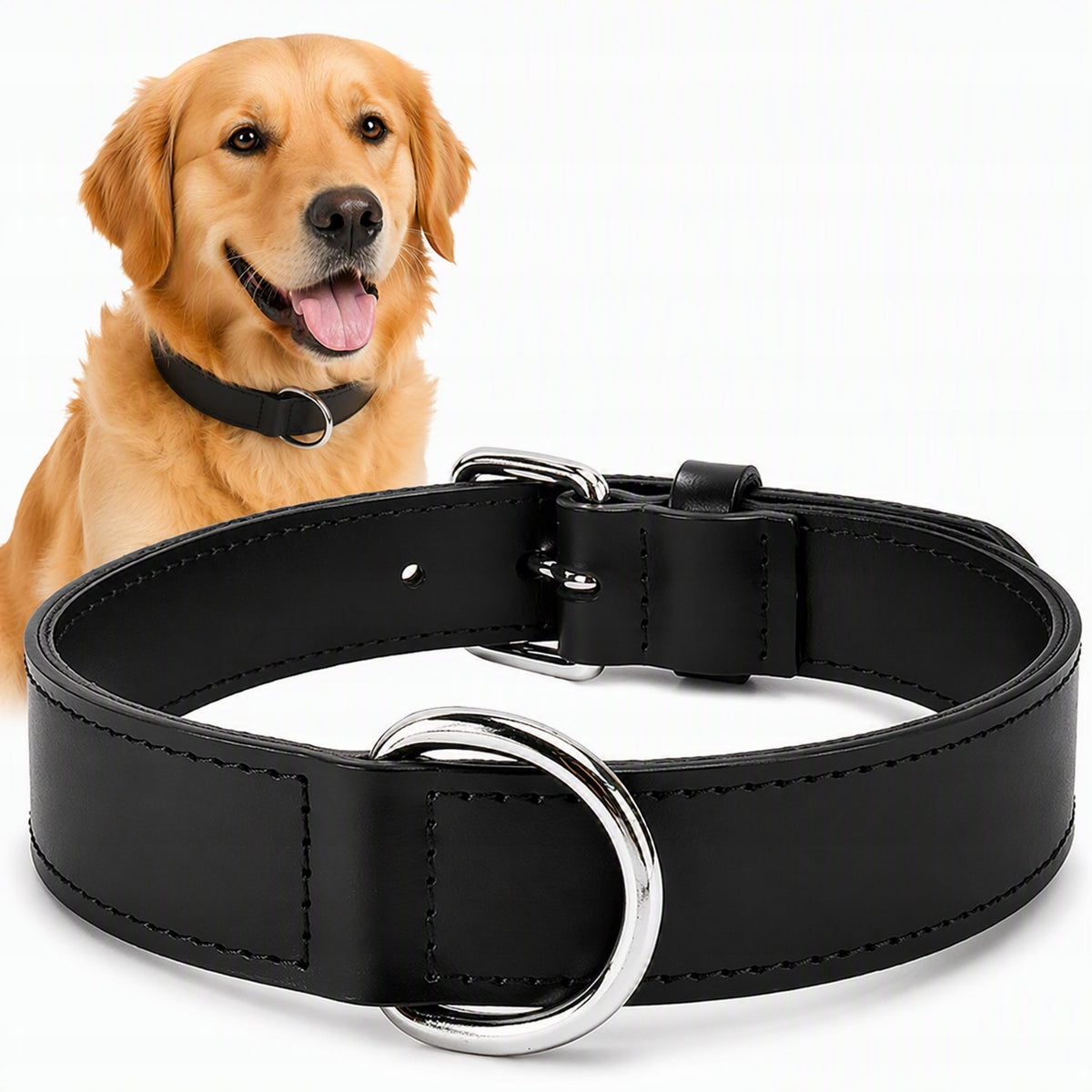 Zolux Dog collar leather, double, black, 45 cm