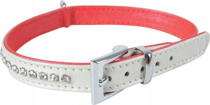 Zolux Leather collar with zircons, 40 cm, white