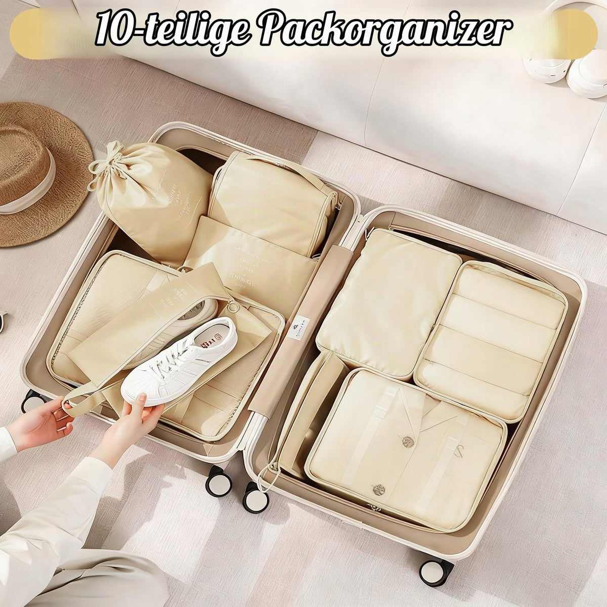 Zorplex Luggage Organizer Set 10 Pcs Beige Travel Package Packaging status original