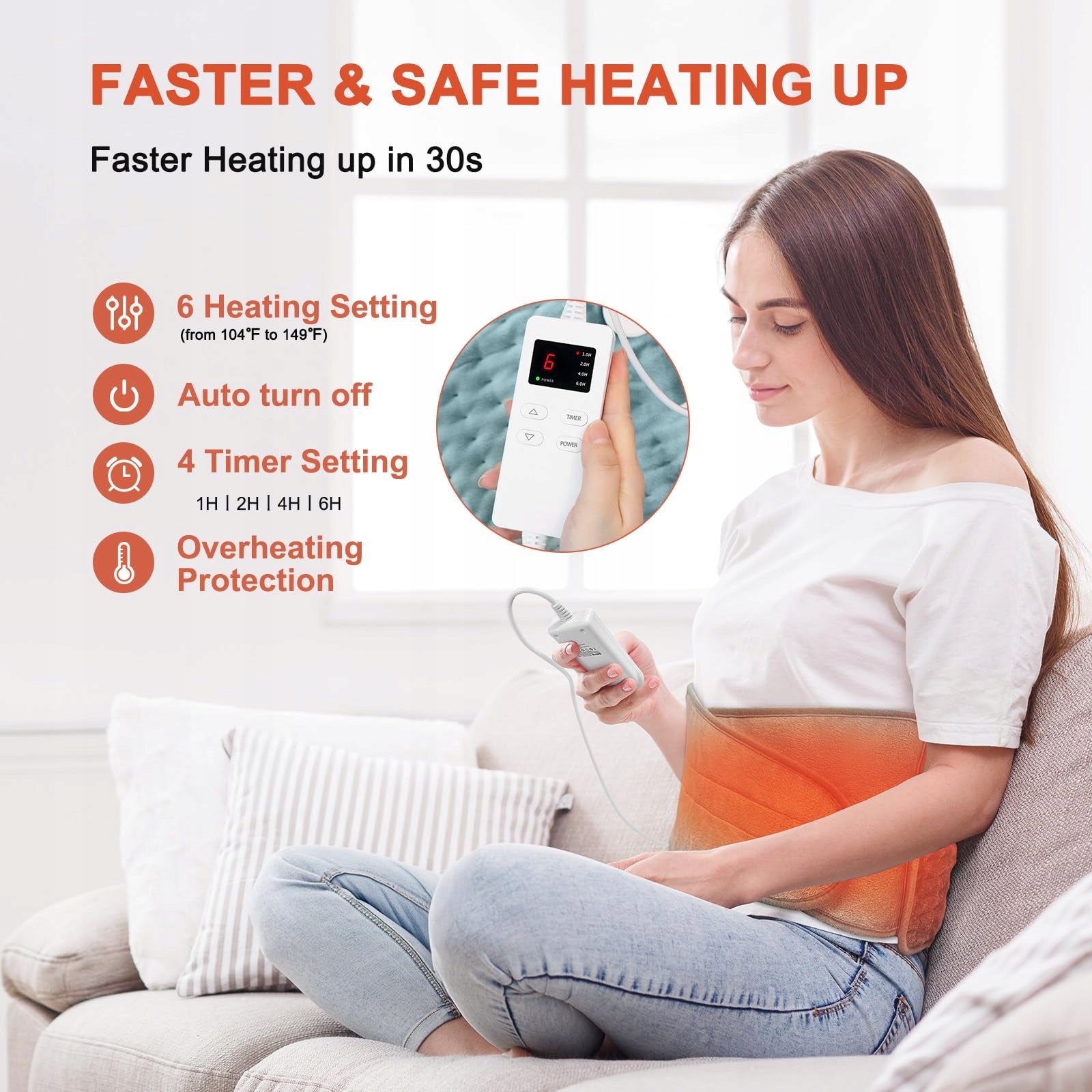 Zostuic Electric Heating Pillow 125x31cm For Back Abdomen and Waist Medical device no