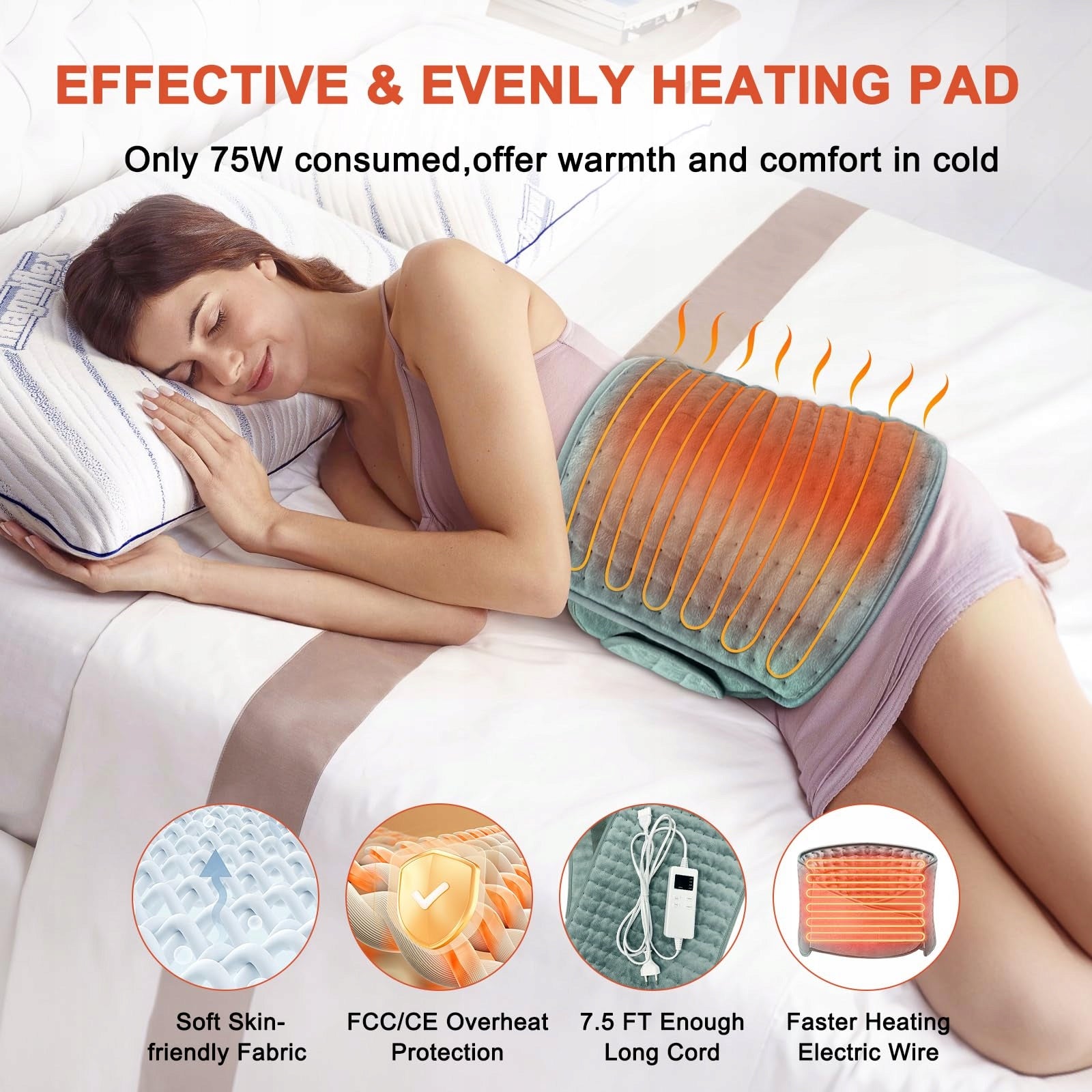 Zostuic Electric Heating Pillow 125x31cm For Back Abdomen and Waist Packaging status original