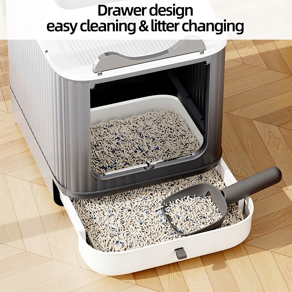 Zwirek closed folding litter box with pull-out drawer and tower scratching post GREY Manufacturer code 5901421314309