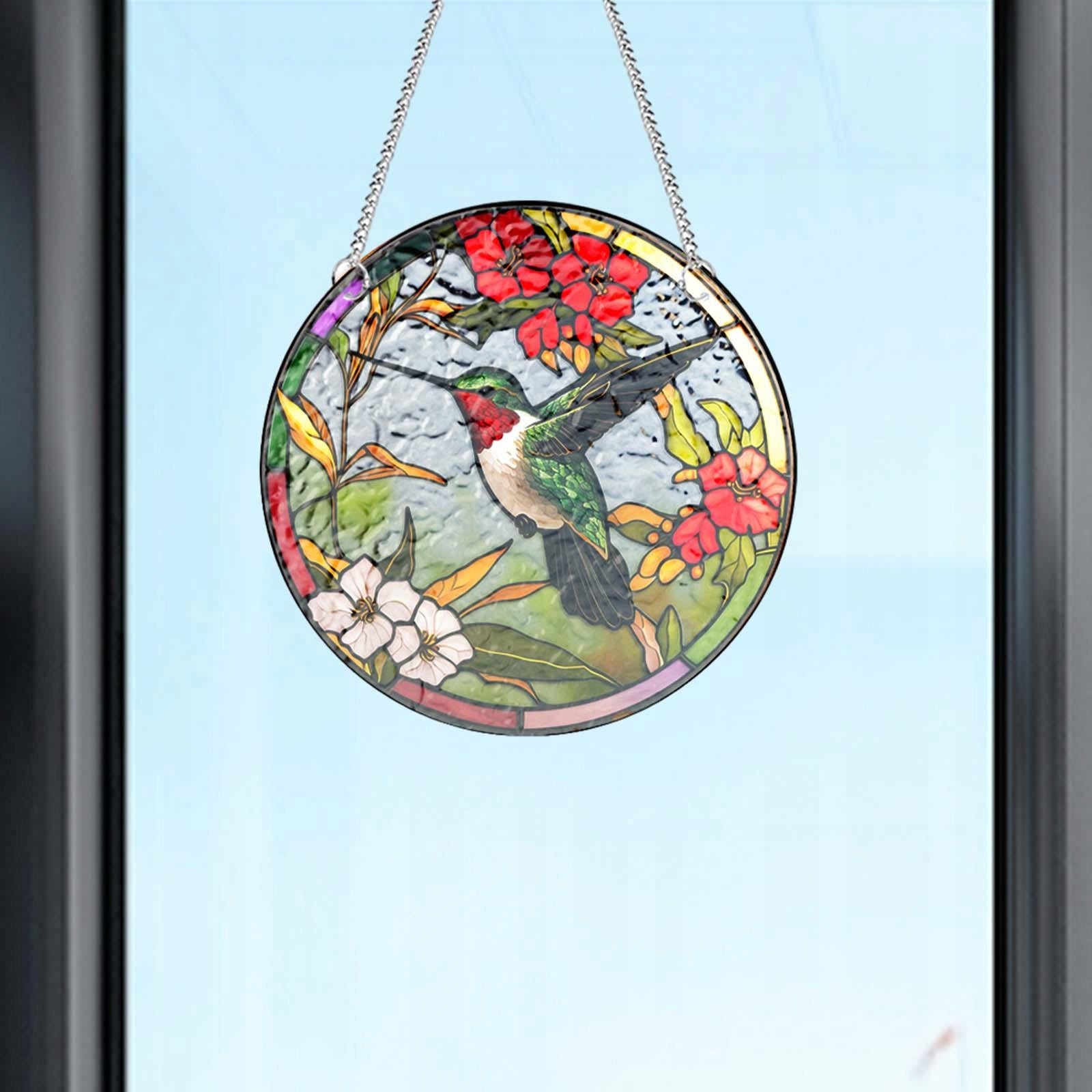 Stained Glass Window Hanging Decor Bird Hanging Ornament for Door Style D