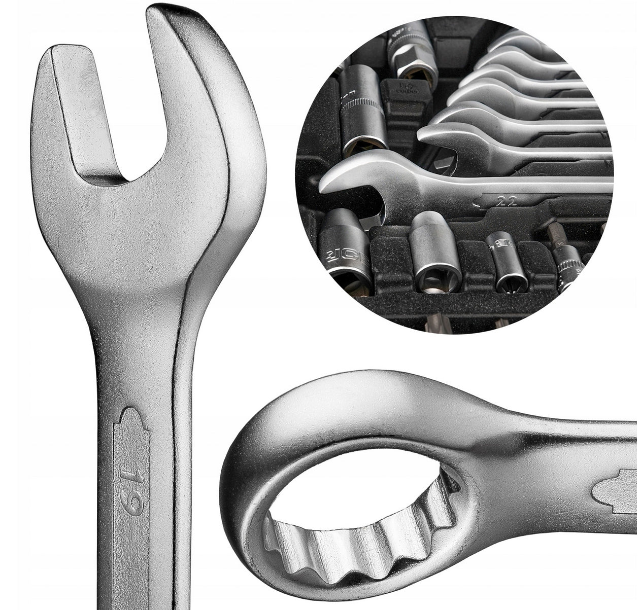 Veržliarakčių ir plokščių raktų rinkinys JCB 216EL, su TORX antgaliais