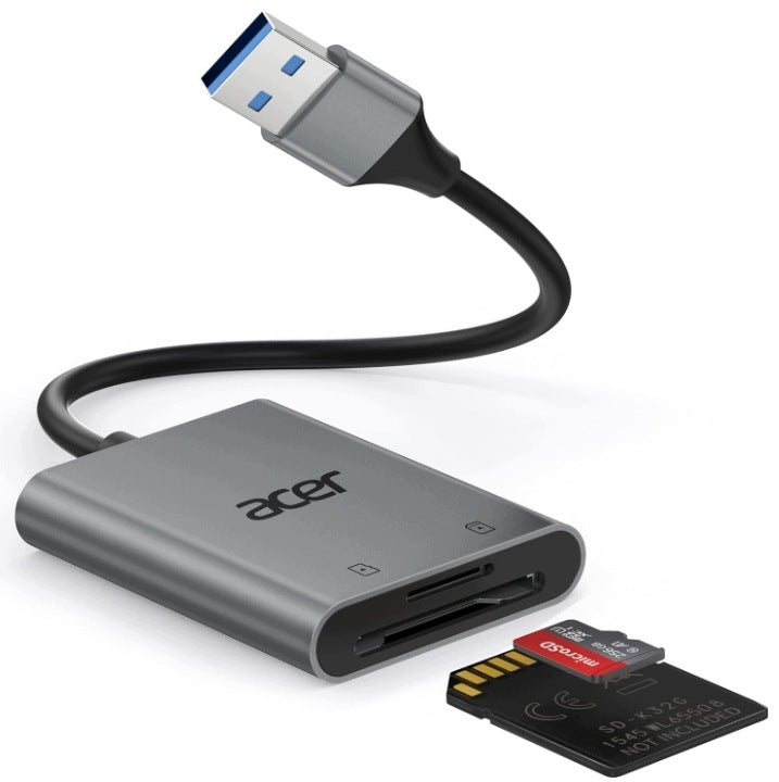 acer USB 3.0 card reader with cable, USB-A SD Micro SD