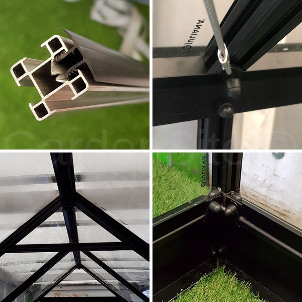 acm GREENHOUSE QUBE 812 2,51x3,74m BLACK TEMPERED GLASS ALUMINUM Length 3.85 m