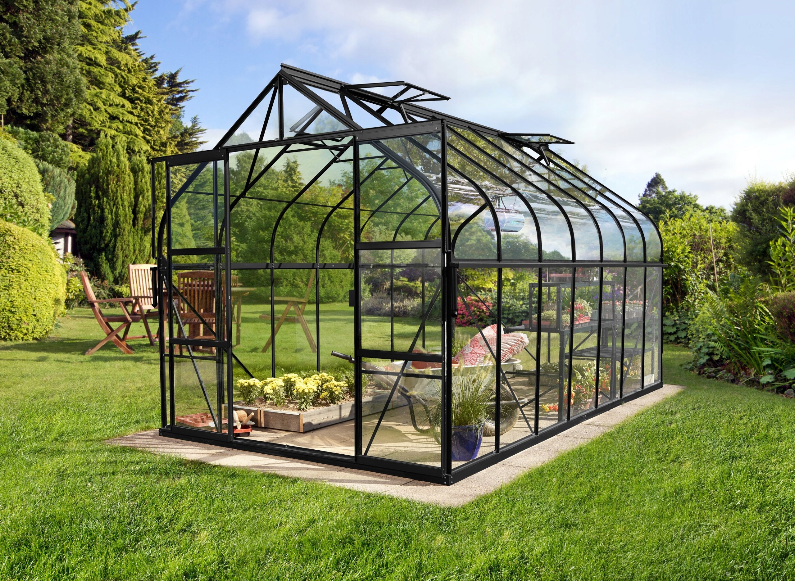 acm Greenhouse Diana black 9,9 m2; 2,57 x 3,83 m tempered glass + base