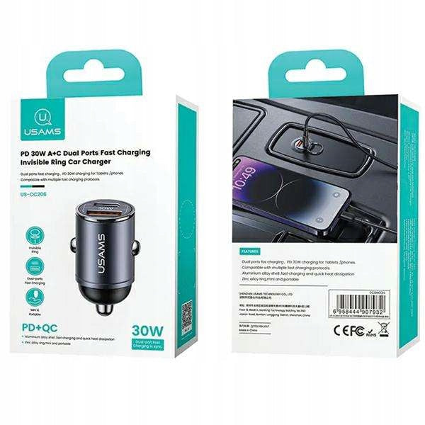 Ład.sam. USAMS 1xUSB+1xUSB-C C38 30W PD with built-in caress purple Cable included no