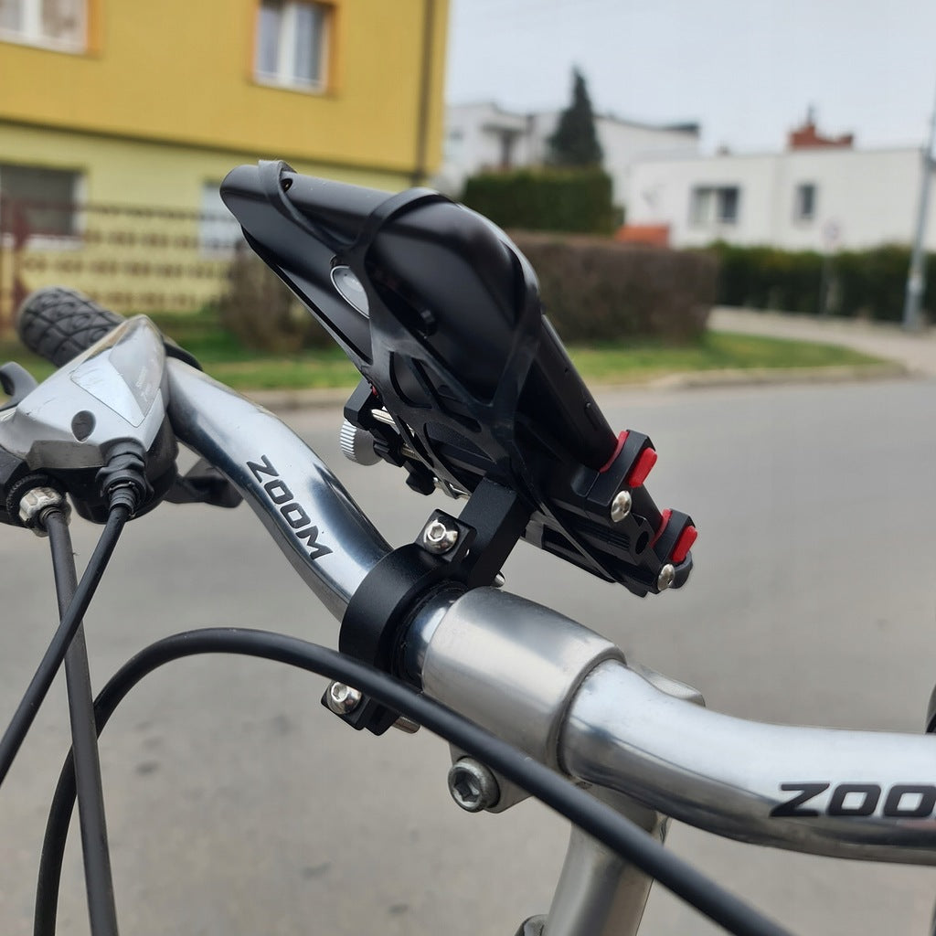 Tvirtas telefono laikiklis dviračio rėmui