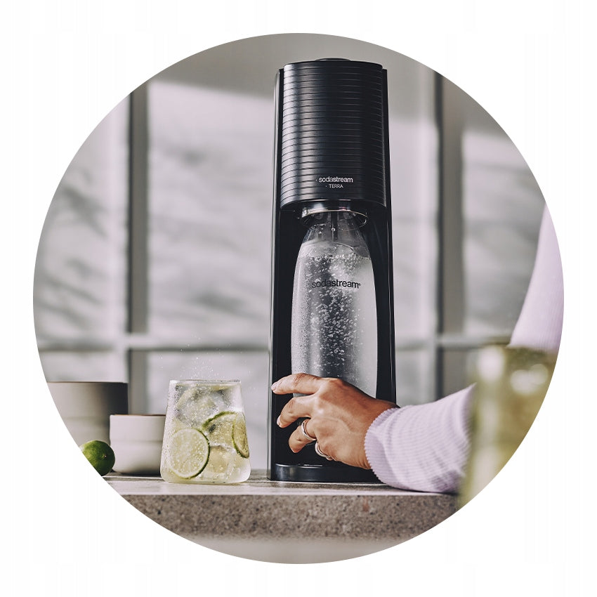 Gazuotuvas Sodastream Terra juodas, 3 buteliai, CO2 balionėlis
