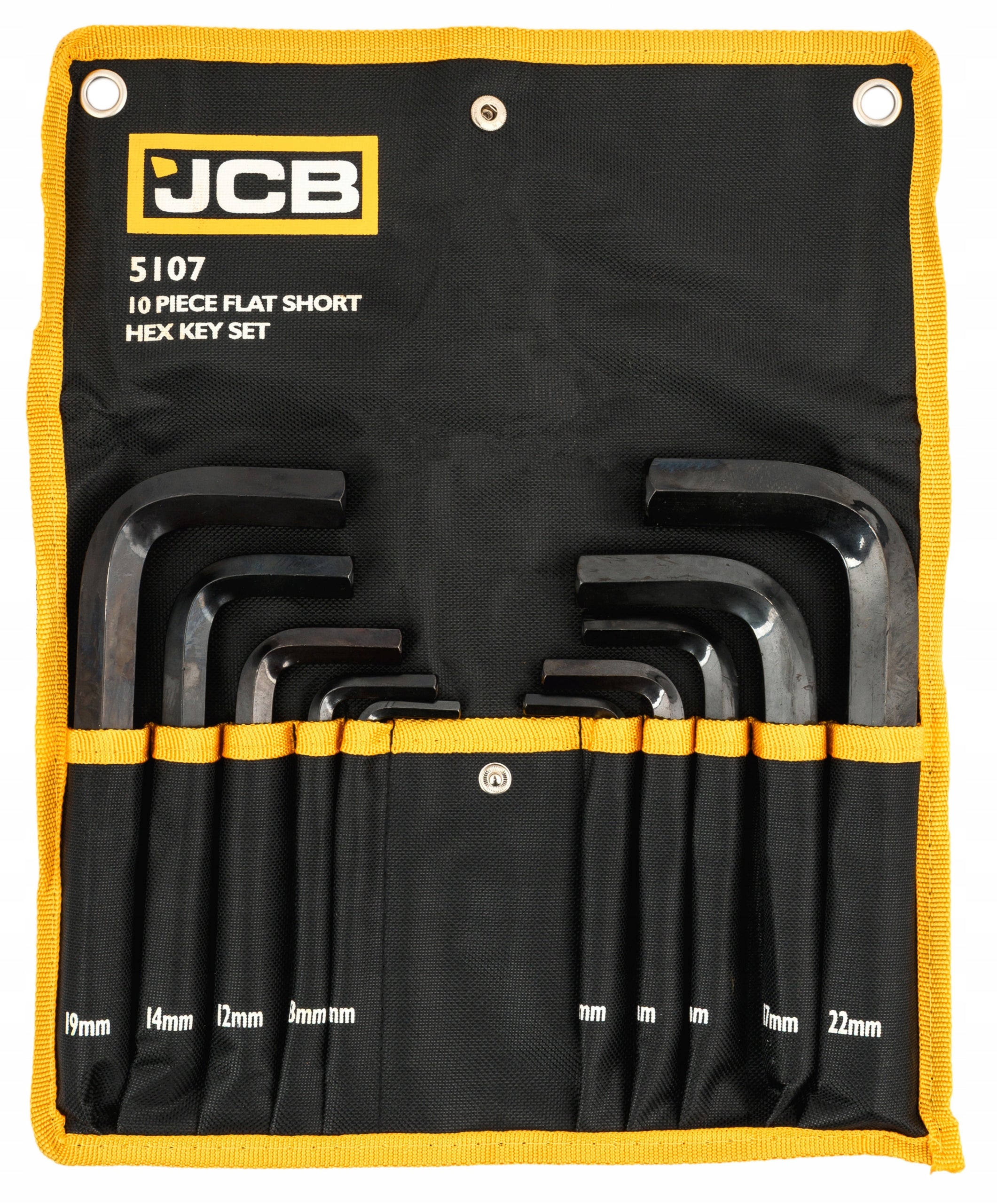 Raktų rinkinys JCB, trumpi šešiakampiai, 10 vnt., 6–22 mm