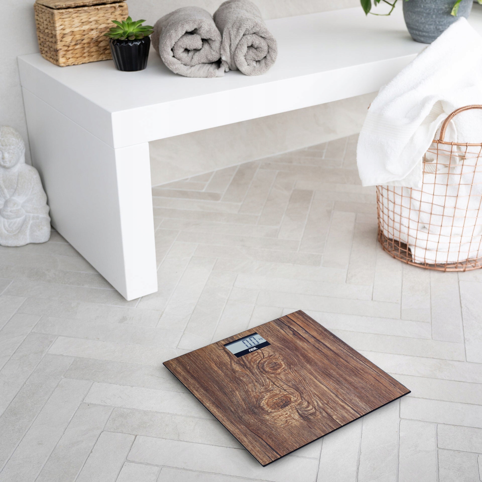 bathroom scale, up to 180 kg, 30 x 30 cm, wooden pattern Kind electronic