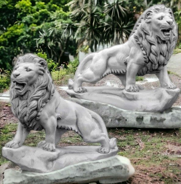 GARDEN FIGURE LION GIANT COUPLE CAST ARTIFICIAL STONE BRONZE AG-BET