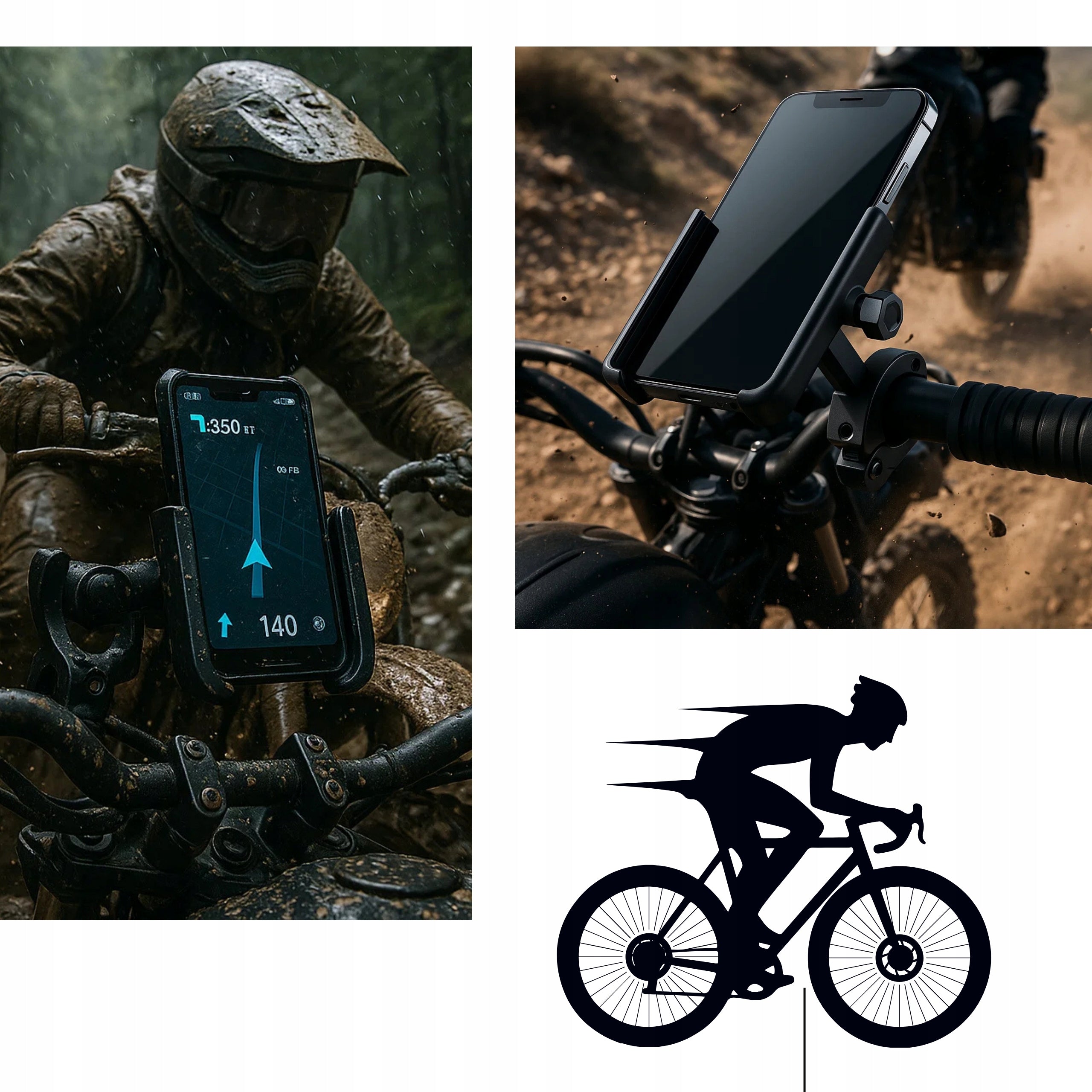 Metalinis telefono laikiklis dviračiui ir motociklui, 360°, ALU MOC