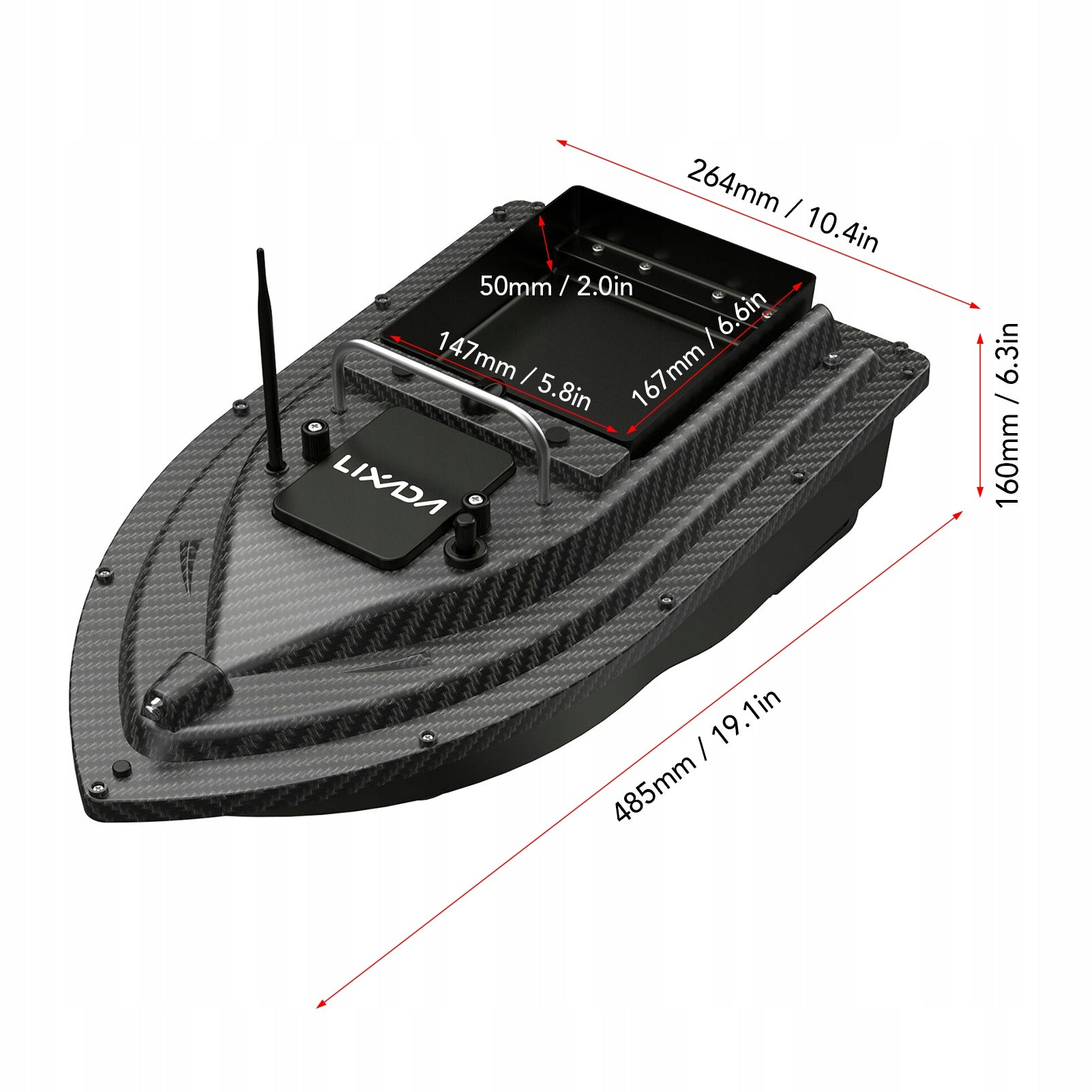 Žūklės masalo valtis Lixada, GPS, 500 m nuotolis, 2 kg talpos konteineris, 5200 mAh baterija