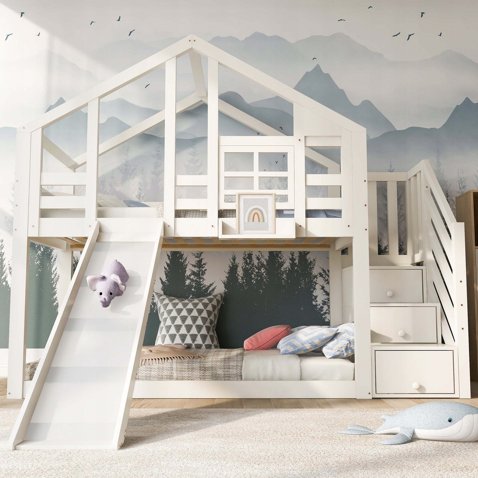 children's bed Tree house 90 x 200 cm*2 bunk bed White